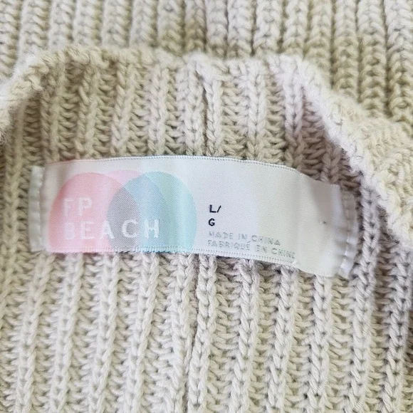 Free People Beach Freya Sweater Beige Cotton Short Sleeve Patch Pocket Top L - Picture 5 of 9